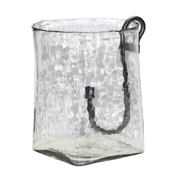 Deko Windlicht Verre eckige Form, Glaswindlicht mit abnehmbarem Stabkerzenhalter aus Metall, 25x25x3