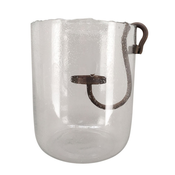 Deko Windlicht Verre, Glaswindlicht mit abnehmbaren Kerzenhalter aus Metall, 25x30cm