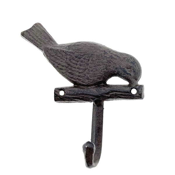 Deko Garderobenhaken Vogel, Eisenvogel auf Ast mit Kleiderhaken, 12x14cm, Gußeisen