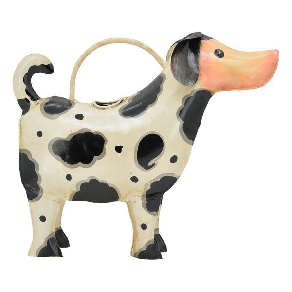 Deko Gießkanne Hund Dalmatiner, Metallhund schwarz-weiß, 42cm