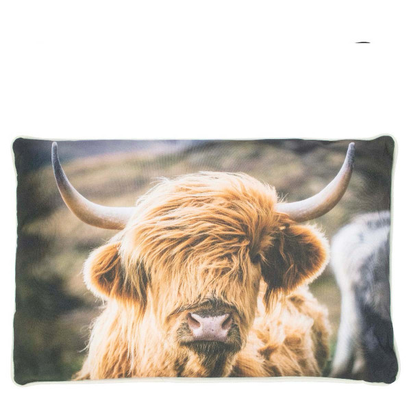 Kanevas Kissen Kuh, Outdoor Kissen Schottisches Hochlandrind, 40x60cm, Mars &amp; More