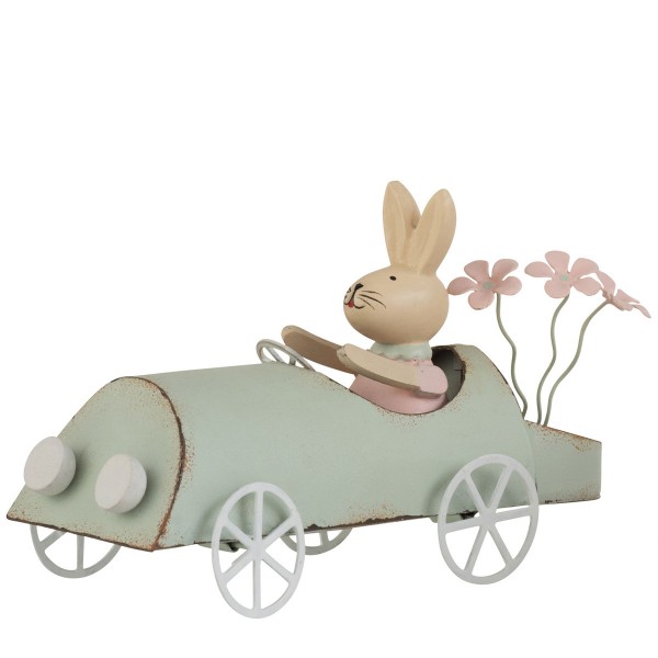 Hase im Auto grün Metall 17cm J-Line