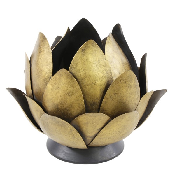 Kerzenhalter Blüten antik gold/schwarz Metall 29x21cm