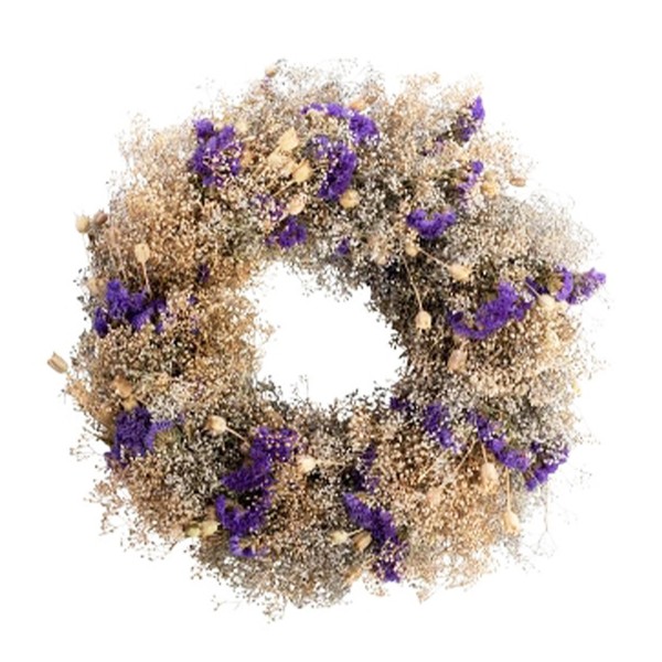 Natur Kranz aus Schleierkraut und Flieder, creme-lila, Trockenblumen, Ø35cm