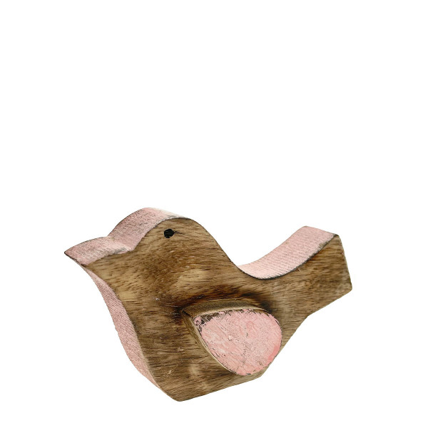 Holz Vogel natur + rosa unfinished 13cm