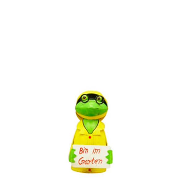 Deko Zaunhocker, Frosch Fritz mit Regenmantel und Schild, 26cm, Metall