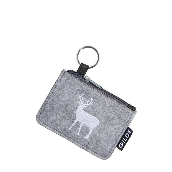 Schlüsselanhänger mit Filztasche, Hirsch, helles grau, 11x8cm, Gilde