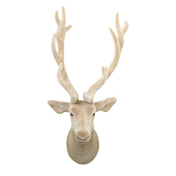 Deko Hirschkopf samtlook hellbraun, Kunststoffhirsch, Wandobjekt Hirsch, 60cm