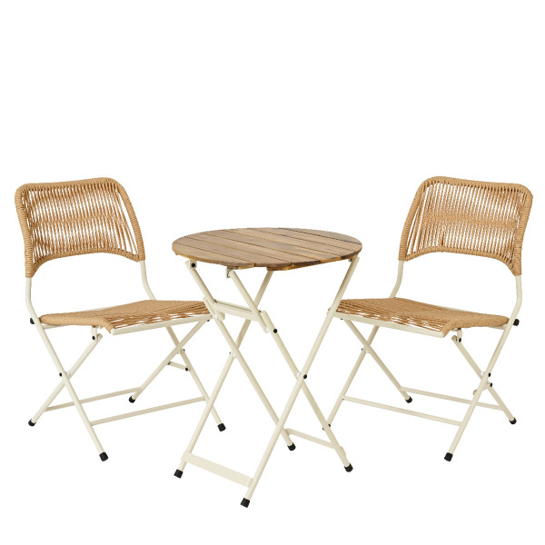 Bistroset Tavernier helles braun/creme, Balkon- Gartentischset 3- teilig, klappbar, outdoor