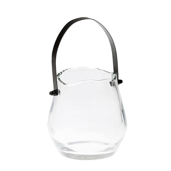 Glas Windlicht Nicola, Windlicht mit Eisen-Henkel und unregelmäßigem Rand, WMG Grünberger