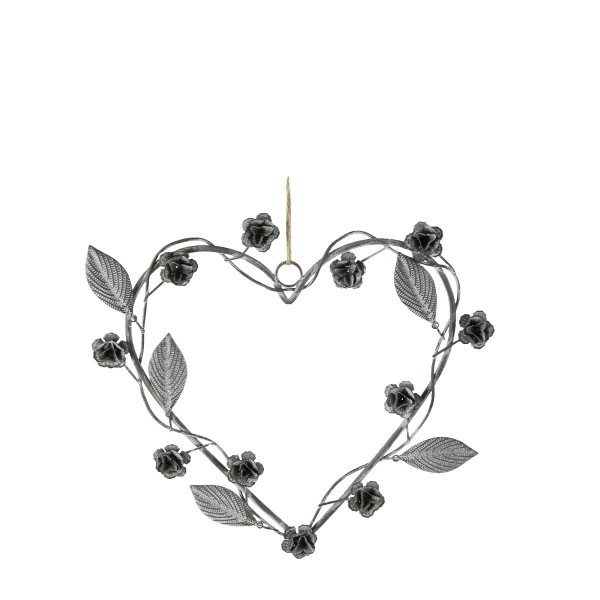Herz mit Rosenranke 20cm Zink Hänger