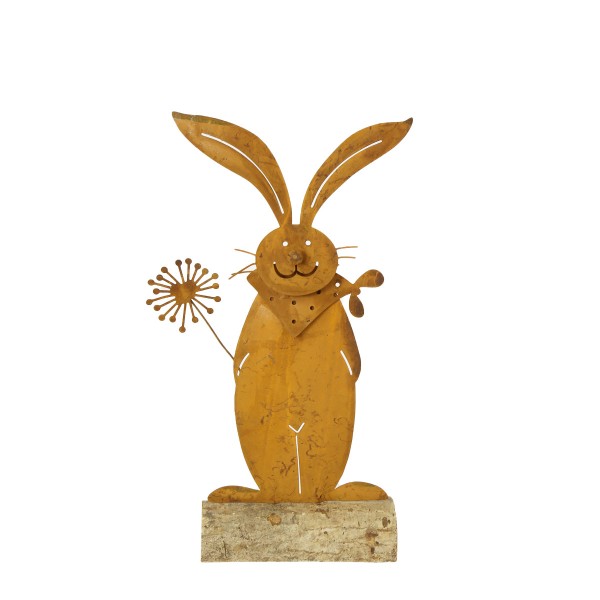 Deko Hase auf Baumstamm, Rost, 25cm