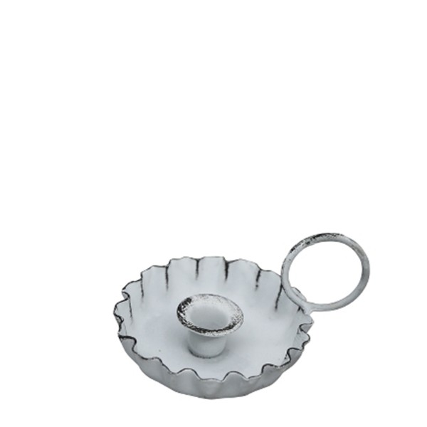 Kerzenhalter antik-weiß rund mit Henkel 8x4cm Metall