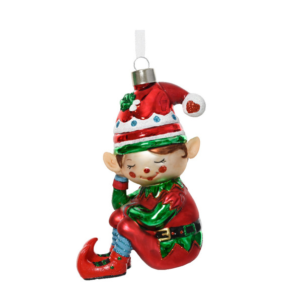 Baumschmuck Elfe, sitzende Weihnachtselfe mit roter Mütze, 11cm, Kaemingk
