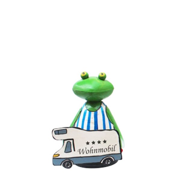 Deko Zaunhocker Frosch mit Wohnmobil, Wohnmobil, 18cm, Metall