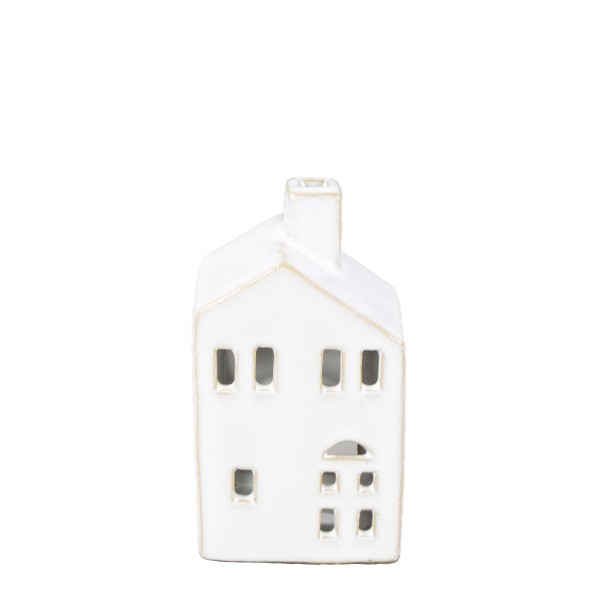 Windlicht Haus, Teelichthalter Häuschen, 13cm, cremeweiß, Keramik