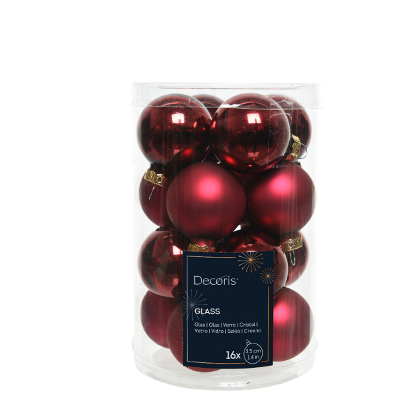 Mini Weihnachtsbaumkugeln aus Glas, ochsenblut glanz/matt, Ø3,5cm, 16St/Box, Decoris