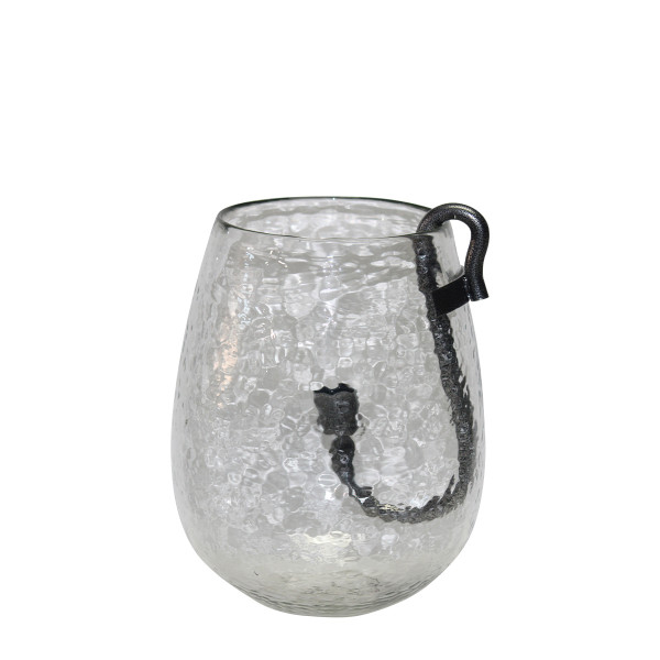 Deko Windlicht Verre ovale Form, Glaswindlicht mit abnehmbarem Stabkerzenhalter aus Metall, 12x12x15