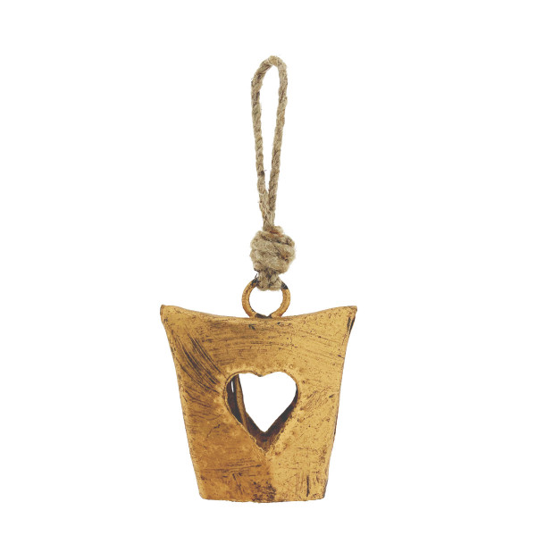 Deko Glocke Antik, goldene Weihnachtsglocke mit Herz, gold antik, used look, 7cm, Metall