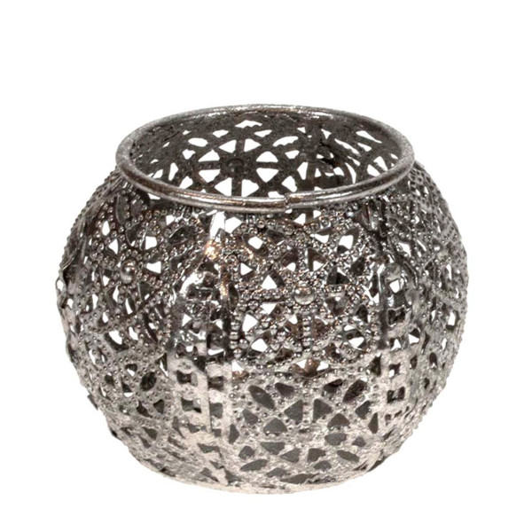 Windlicht Ornament, durchscheinend, kugelform, silber, Ø8cm, Metall