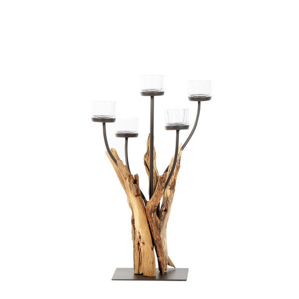 Holz Windlicht, Cohiba, 5 Kerzengläser, 60cm, WMG Grünberger