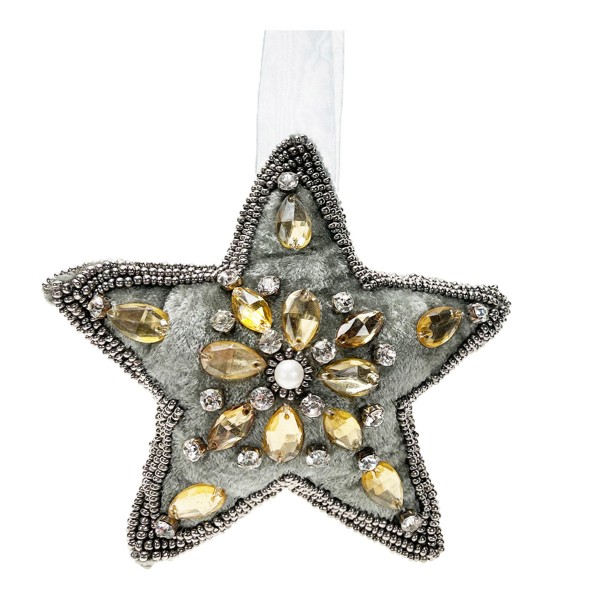 Stern Ornament und Straß grau 18cm Samt