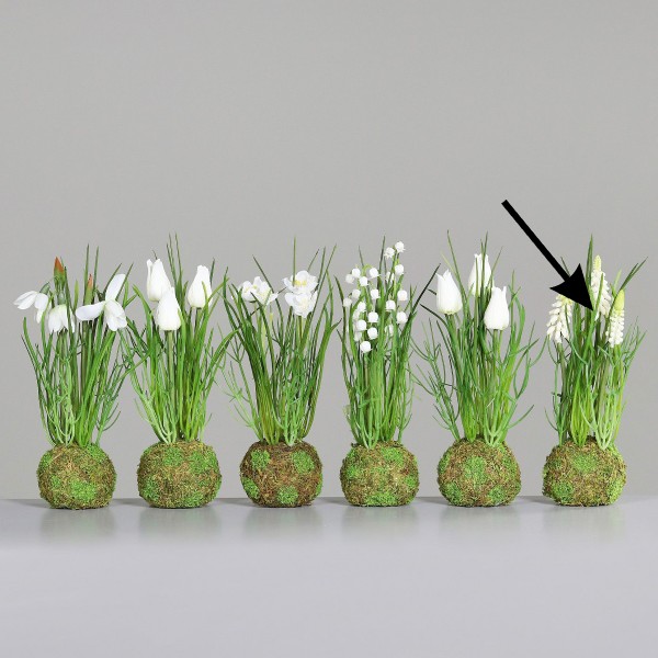 Kunstblume Hyazinthen im Moosball weiß 23cm