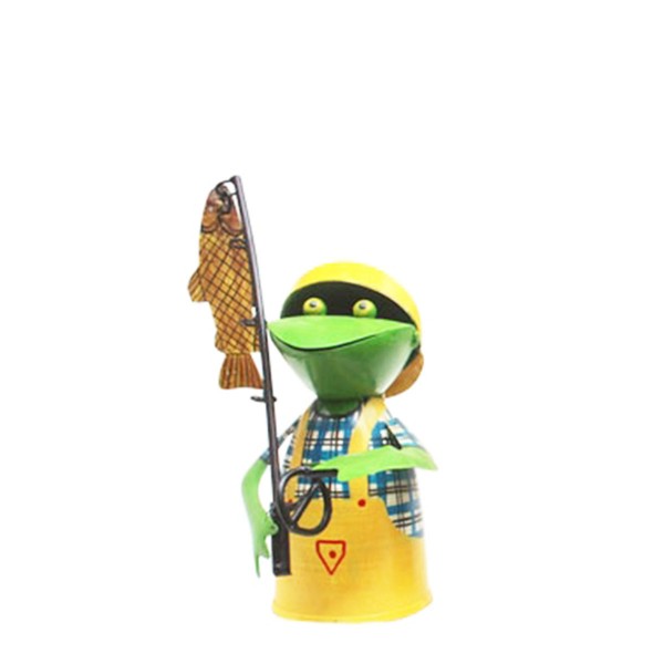 Deko Zaunhocker Frosch, Angler, karo-blau, 25cm, Metall