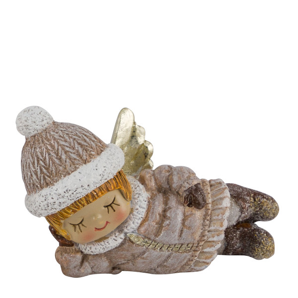 Deko Weihnachtsengel liegend, putziges Engel-Mädchen mit Pudelmütze, 6cm