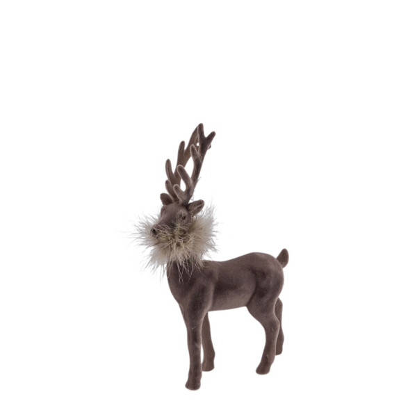 Deko Hirsch mit Federboa, grau, samtig beflockt, 19cm