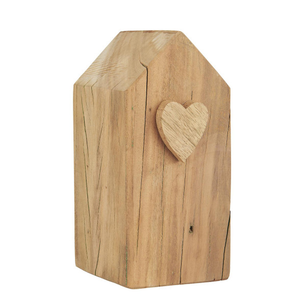 Deko Holzhaus mit Herz, schlichter Holzklotz mit Holzherz, 20cm, Ib Laursen