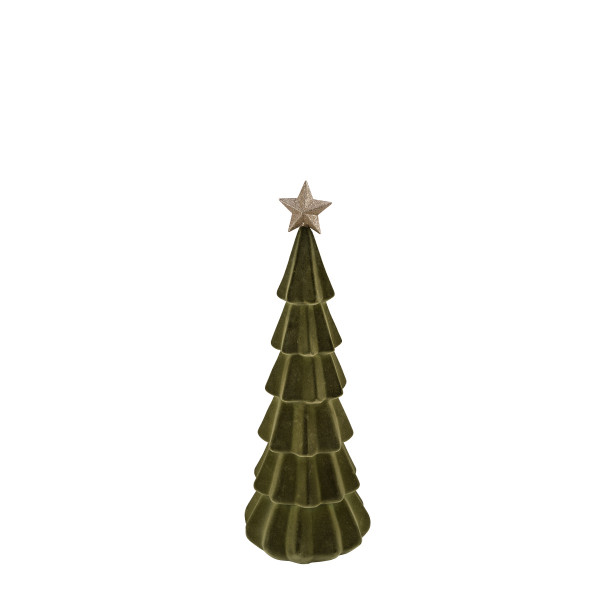Deko Tannenbaum mit Stern, olivgrüner Tannenbaum, samtig beflockt, 29cm