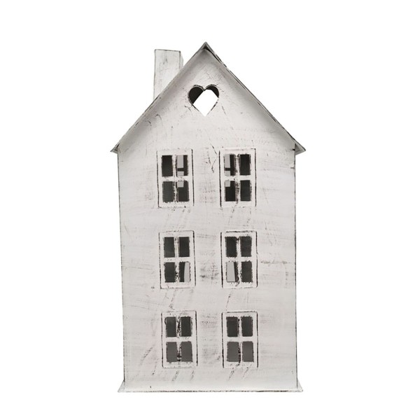 Windlicht Haus antikweiß 19x35cm Metall