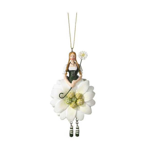Deko Blumenmädchen, Edelweiß-Mädchen, weiß-grün, 11cm, zum Hängen