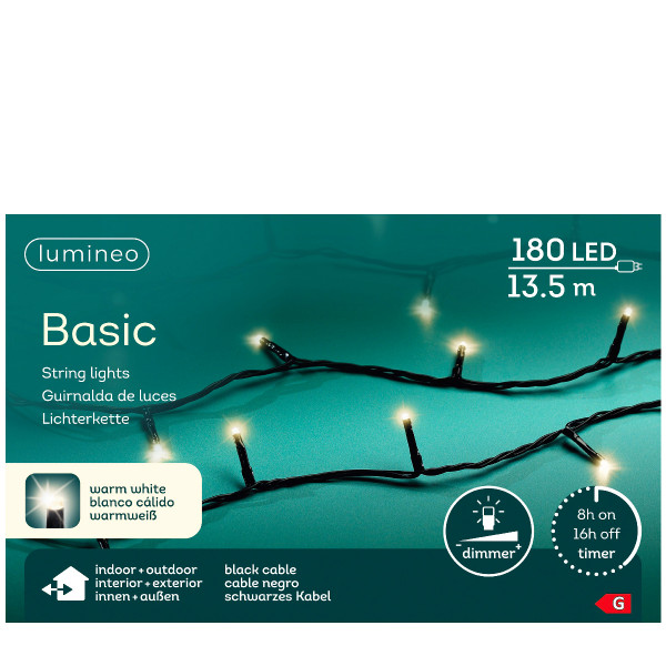 Lichterkette basic, warmes weiß, 180 LED, 13,5 Meter, Outdoor, Lumineo