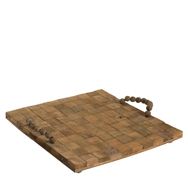 Holz Tablett mit Holzkugel - Griffe, 40x40cm, J-LINE