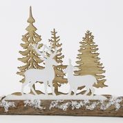 Hirsch und Wald auf Baumstamm beschneit natur/weiß 35cm