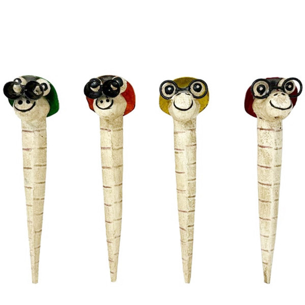 Pflanzenstecker Regenwurm used look, Metallwurm mit Brille/Fernglas und Hut, 29cm