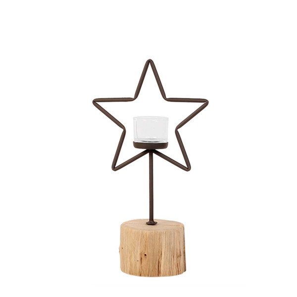 Eisen Windlicht Stern, Weihnachtsstern auf Naturholzfuß rund, 40cm, WMG Grünberger
