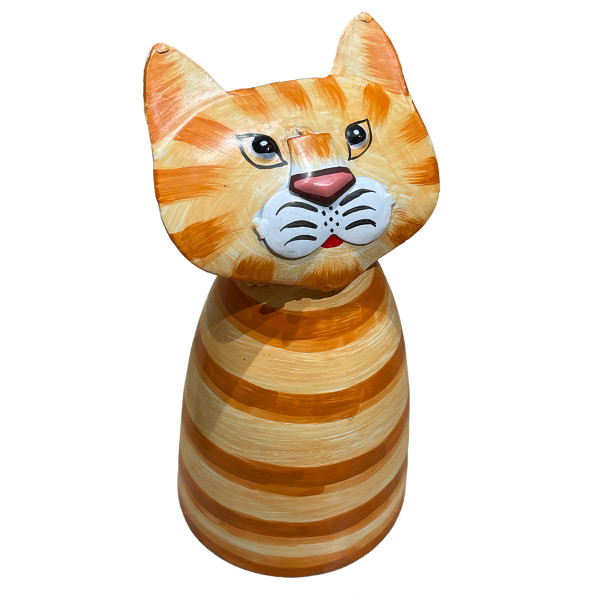 Zaunhocker Haustier Katze, Metallkatze orange-weiß, 9x14cm