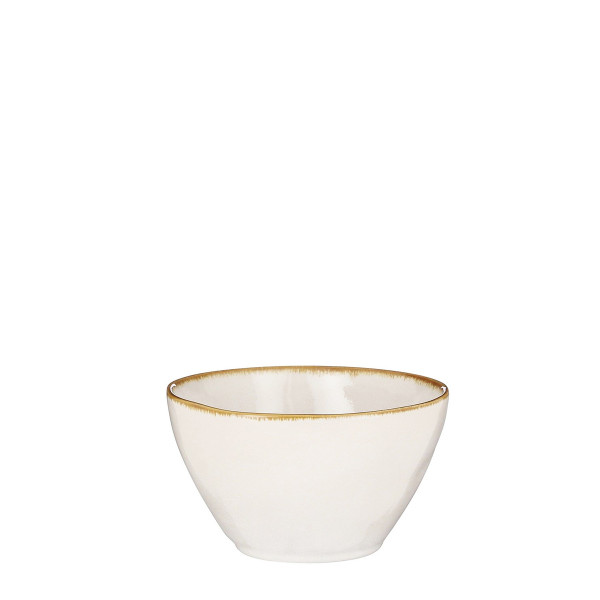 Keramik Schüssel, Tabo, handgefertigt, weiß, Rand braun, 6x14cm, Mica Decorations