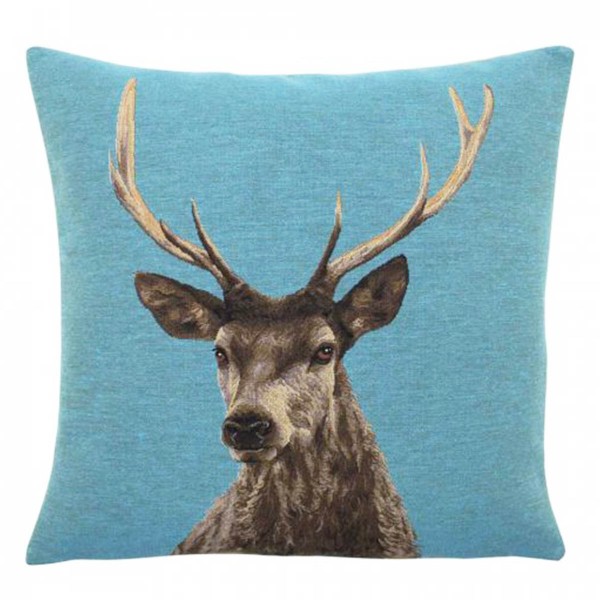 Kissen Gobelin Hirsch mitte türkis 45x45cm Mars & More