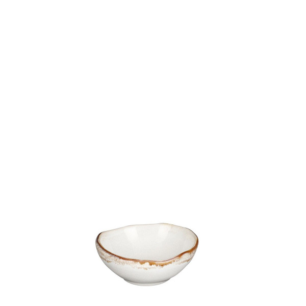 Keramik Schale, Tabo, handgefertigt, weiß, Rand braun, 3,5x8,5cm, Mica