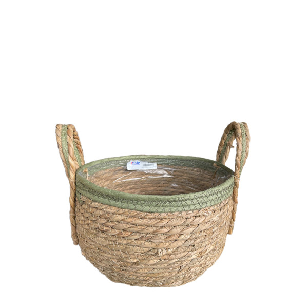 Pflanzkorb Seegras natur, Übertopf mit Henkel natur mit grünem Rand, 14cm, Naturkorb
