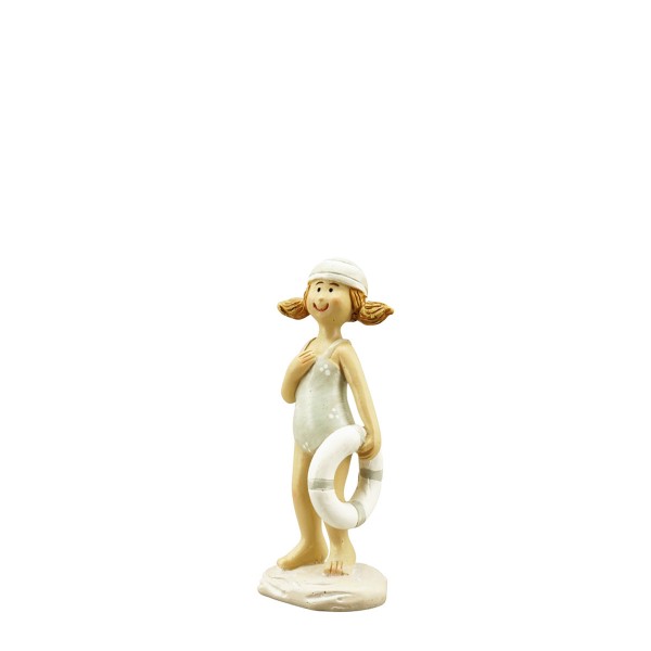 Deko Mädchen mit Schwimmreifen, 9cm, Polyresin