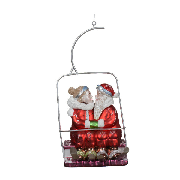 Baumschmuck Winter, Weihnachtsmann im Skilift, Skigondel, 22cm