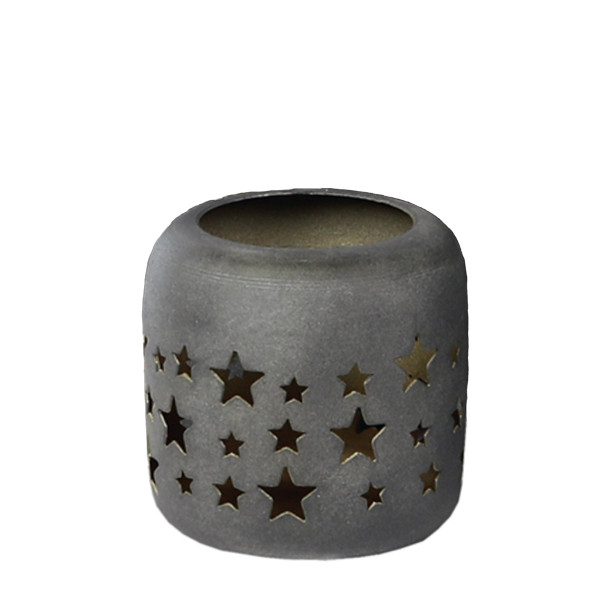 Deko Windlicht Weihnachtssterne Antik grau-gold, Metallwindlicht durchscheinend, 10cm, WMG Grünberge