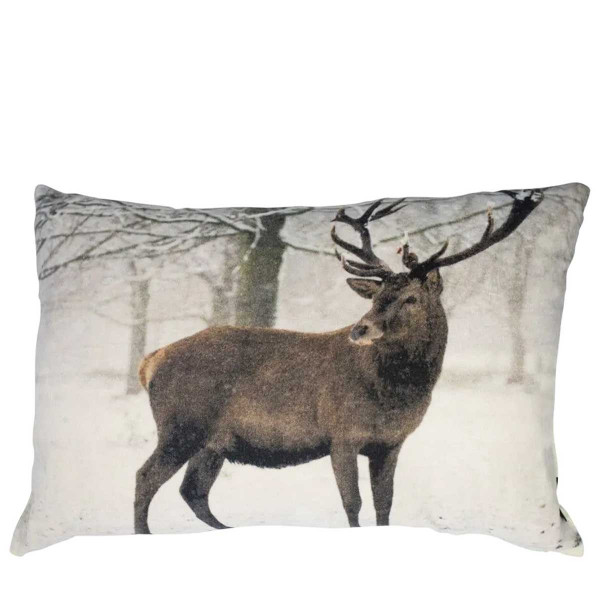 Samt Kissen, Hirsch im Schnee, braun/weiß, 40x60cm, Mars &amp; More