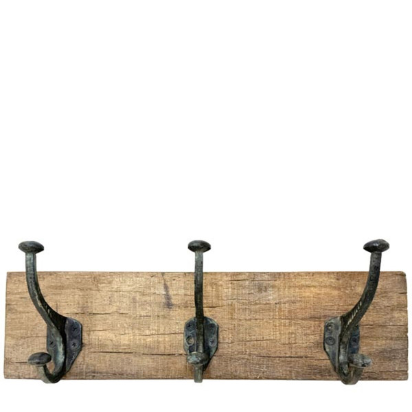 Garderobe Naturholz, Holzgarderobe Rustikal mit 3 Haken, 45cm