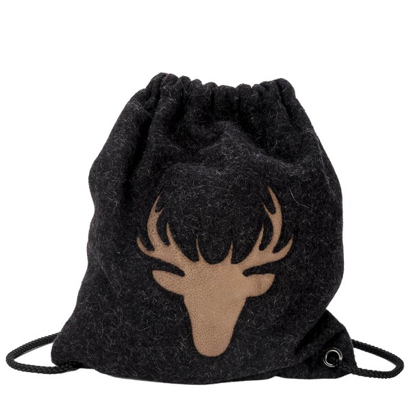 Loden GymSack mit Hirschapplikation aus Leder anthrazit 43cm